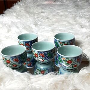 SET OF five 4 oz blue floral sake‎ cups